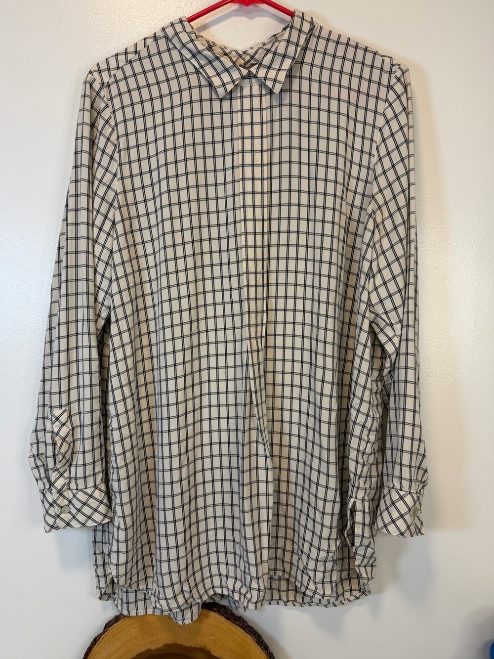 J. Jill Long Sleeve Cream and Black Windowpane Button-Down Back Shirt Large Tall